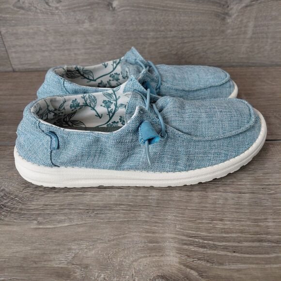 Hey Dude Shoes Women Size 8 Blue Wendy Linen Slip On Casual Loafers Beach Preppy - Picture 7 of 10